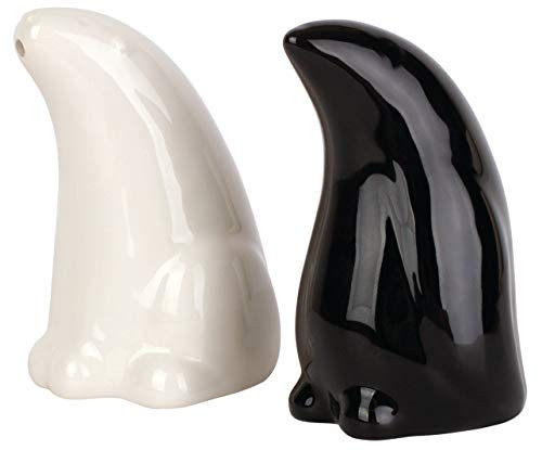 Polar Animals Salt  and  Pepper Shaker Set  Fine Ceramic Black And White Bear And Bird Shaped Cute Novelty Gift Set
