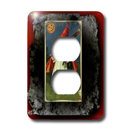 3dRose lsp_6195_6"Vintage Halloween Witch Girl & Black Cat" 2 Plug Outlet Cover Multicolor