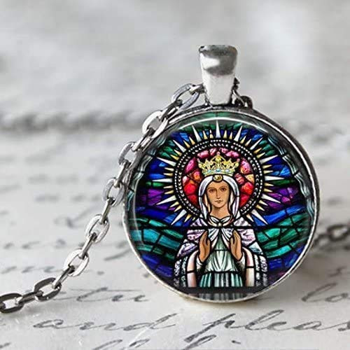 Our Lady of Knock- Ireland Stained Glass Art Pendant - Catholic Jewelry- Catholic Necklace- Blessed Virgin Mary