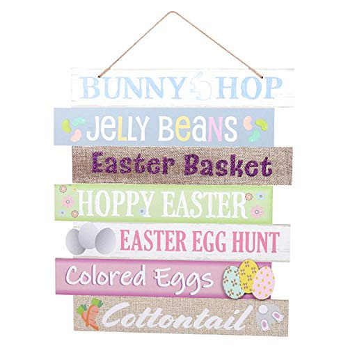 Hoppy Easter Bunny Hop Jelly Beans Easter Basket Easter Egg Hunt Colored Eggs Cottontail Wall Hanging Sign
