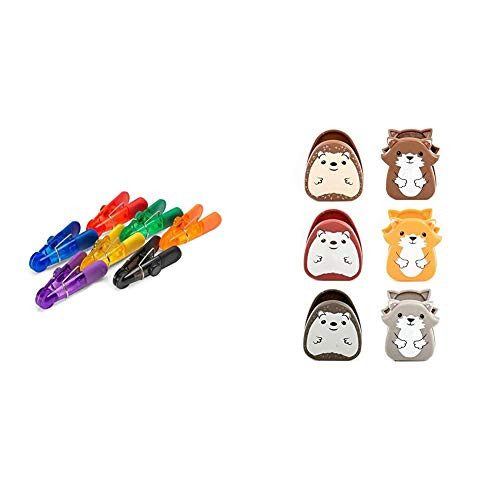 Kizmos Magnetic Multipurpose Bag Clips- Set of 7- Multicolored  and  Kikkerland Woodlands Bag Clip- Set of 6