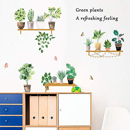MOLANCIA Green Plants Wall Stickers-Succulent Cactus Wall Decal-Watercolor Potted Tropical Leaf Sticker-Fresh Leaves Bonsai Wall Mural Art Decoration for Living Room Bedroom Kitchen Nursery Home Decor