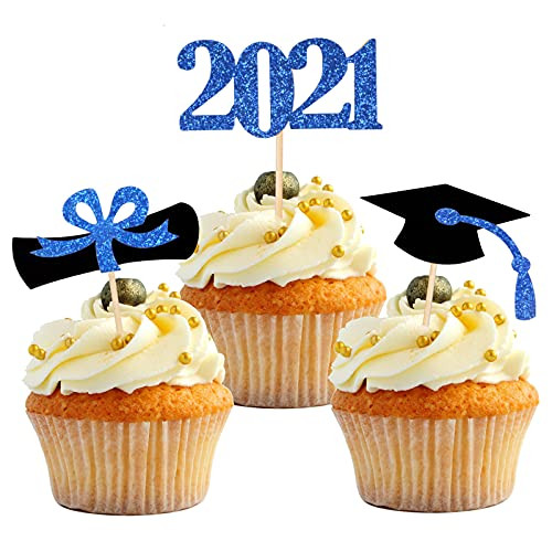 Qibote Graduation Cupcake Toppers 2021 Graduation Party Cake Decorations Cupcake Topper Picks Class of 2021 Graduation Party Supplies -48 PCS-