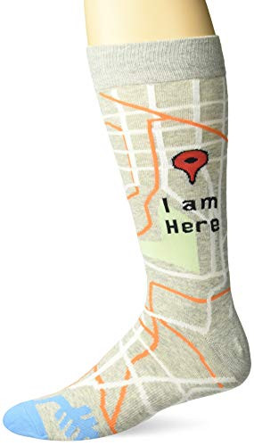 K. Bell Men's Play on Words Novelty Crew Socks- I Am Here -Grey-- Shoe Size- 6-12