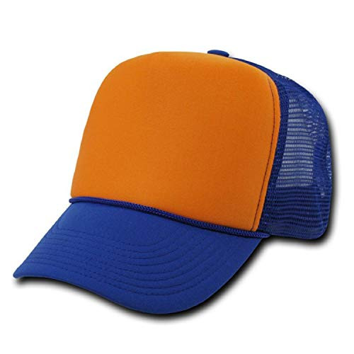 DECKY Industrial Trucker Mesh Caps Plain Baseball Hat - Adjustable - Royal Blue/Orange -