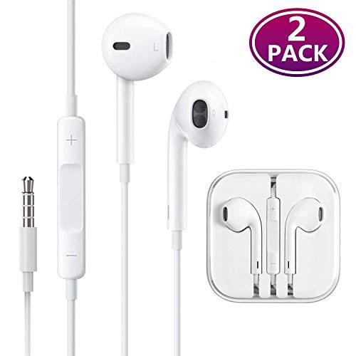[2 Pack] Headphones/Earphones/Earbuds, ebasy 3.5mm Wired Headphones Noise Isolating Earphones Built-in Microphone & Volume Control Compatible iPhone iPod iPad Samsung/Android / MP3 MP4 (Renewed)