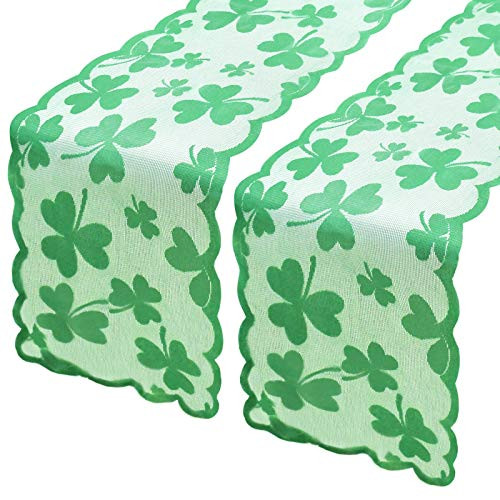 Yoochee 2 Pack St. Patrick's Day Table Runner - 13x72 inch Irish Clover Lace Embroidered Table Runner - Green Shamrock St. Patricks Day Home Decoration Dinner Party Supplies Yoochee 2 Pack St. Patrick's Day Table Runner - 13x72 inch Irish Clover Lace Embroidered Table Runner - Green Shamrock St. Patricks Day Home Decoration Dinner Party Supplies