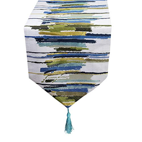 ELVEDO Stripe Tassel Table Runner Colorful Table Runners with Tassels Washable for Coffee Table Dining Room Table Party Holiday 13x48inch Green