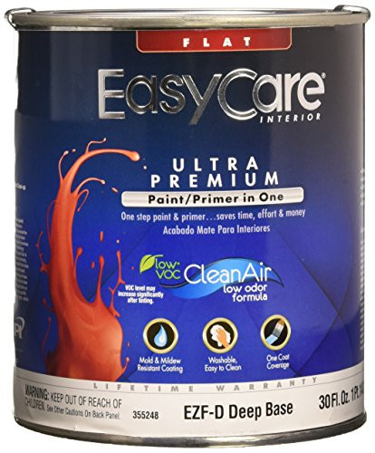 True Value EZFD-QT EasyCare Paint/Primer in One Deep Base Interior Flat Latex Wall Finish, 1-Quart
