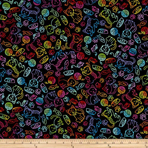 Timeless Treasures Rainbow Doodles Rainbow Cats Bright Fabric Fabric by the Yard