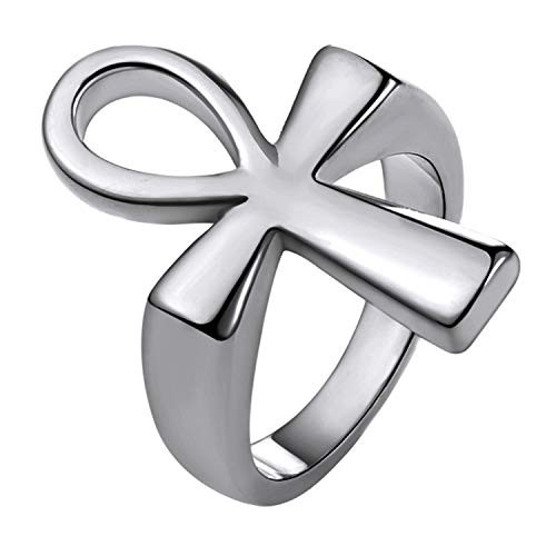 U7 Men Women Stainless Steel Polished Signet Ring Egyptian Jewelry Ankh Cross Ring -Size 9