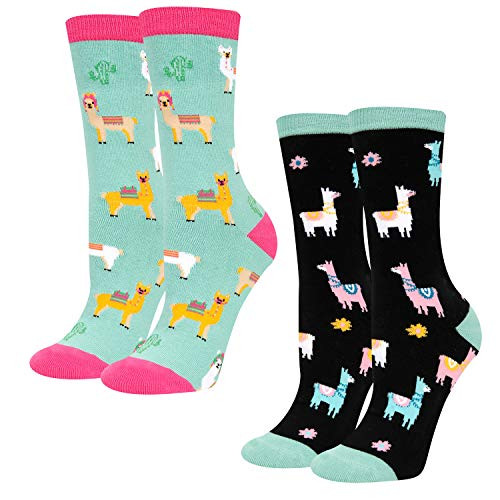 HAPPYPOP Women's Girls Novelty Llama Socks Pack- Funny Cute Crew Animal Socks Gift