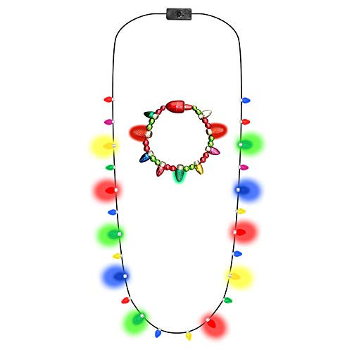 Glowmaker Set of Light Up LED Christmas Holiday Mini Bulb Necklace  and  Light Up LED Christmas Holiday Mini Bulb Bracelet