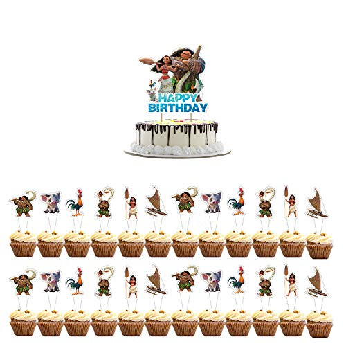 25 Pcs Moana theme Cupcake Toppers Birthday Party Cupcake Decoration Supplies For Kids