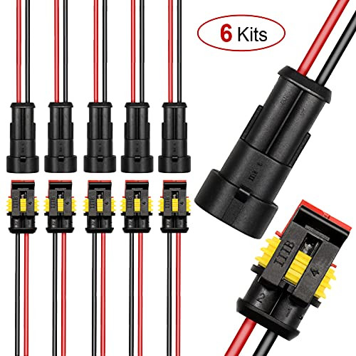 2 Pin Connector-6 kit-- 18 AWG Automotive Electrical Connectors- Waterproof Wire Connectors- 2 Pin Electrical Connectors Waterproof- Plug in Wire Connectors Ideal for Motorcycle- Car- Boat