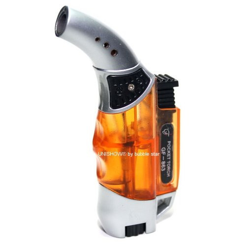 UNISHOW 4.25'' Refillable Butane Torch Jet Lighter Ergonomic Transparent 45 Degree Angle -Orange-