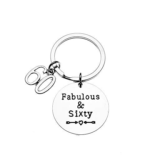 Infinity Collection 60th Birthday Keychain- 60th Birthday Gifts for Men  and  Women- Fabulous and Sixty Keychain. 60th Bday Gifts for Him or Her