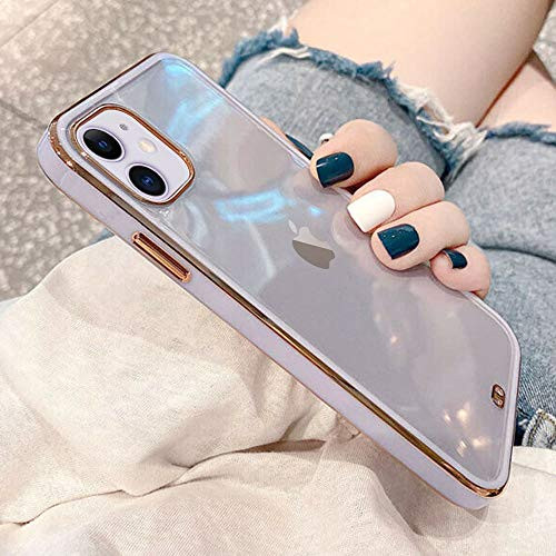 Urarssa Case Compatible with iPhone 12 Pro Max Case Crystal Clear Transparent Design Back Bumper Shockproof Slim Fit Soft TPU Silicone Protective Phone Case Cover for iPhone 12 Pro Max- Purple