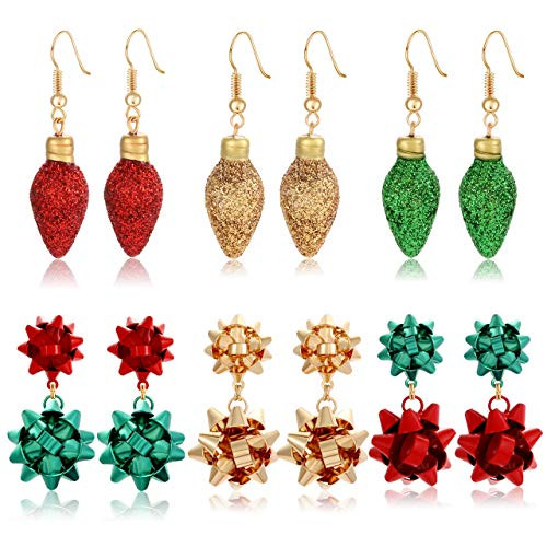 6pairs Christmas Drop Earrings Xmas Present Bow Earrings Glitter Light Bulb Dangle Earrings Christmas Jewelry Holiday Stud Earrings for Women Girls -style A- 6pairs Christmas Drop Earrings Xmas Present Bow Earrings Glitter Light Bulb Dangle Earrings Christmas Jewelry Holiday Stud Earrings for Women Girls -style A-