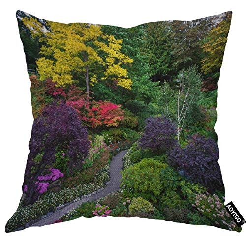 AOYEGO Tree Throw Pillow Case Leaf Forest Botanical Color Plant Path Beautiful Floral Grass Branch Sky Decorative Pillow Cover 20x20 Inch Cotton Linen Square Cushion for Sofa Bedroom