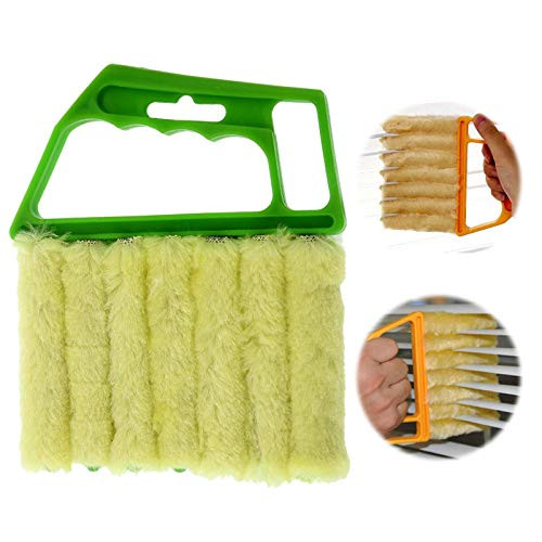 Blind Cleaner Tool 7 Finger Dusting Cleaner Tool Hand-held Cleaner Mini Blind Duster Brush Venetian Blind Duster Window Blinds Tool Microfiber Air Conditioner Cleaner -Green Handle-