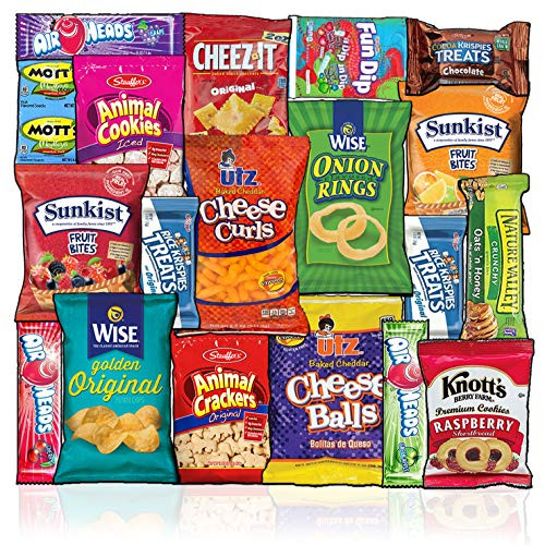 Snack Box Variety Pack -20 Count- Ultimate Sampler Mixed Box- Cookies Chips Candy Care Package for Office Meetings Schools Friends  and  Family Military College Candy Gift Basket Happy Father's Day