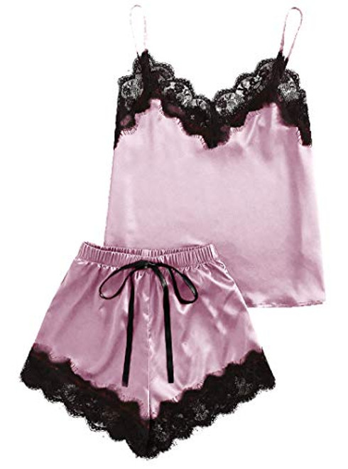 Avanova Women's Lace Satin Cami Pajamas Shorts Set Sexy Lingerie Sleepwear Set Purple Medium Avanova Women's Lace Satin Cami Pajamas Shorts Set Sexy Lingerie Sleepwear Set Purple Medium