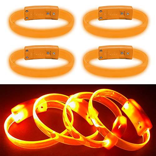 Glowmaker LED Light Up Wristbands/Bracelets -Pack of 4-. 3 Light Modes. Eight -8- LED Colors Available -Orange-
