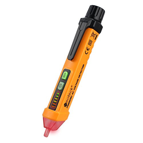 Neoteck Non-Contact Voltage Tester 12-1000V AC Voltage Detector Pen Circuit Tester Tool with Led Flashlight Beeper Pocket Clip-Orange