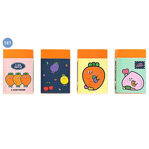 Cute Orange Carrot Eraser School Supply Stationery - Set of 4pcs