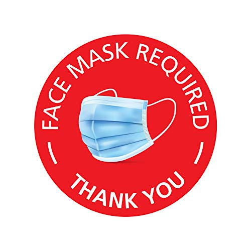IGNIXIA -Pack of 5- Face Mask Required Sign Stickers Digital Printed 7.5inch Inches Round Wear Mask Sign Decals Face Masks Decals for Door