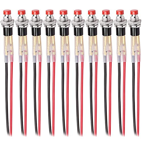 DIYhz Momentary Push Button Switch- 1A 250V AC SPST Mini Pushbutton Switches with Wire Normal Closed-NC- Red Cap - 10pcs