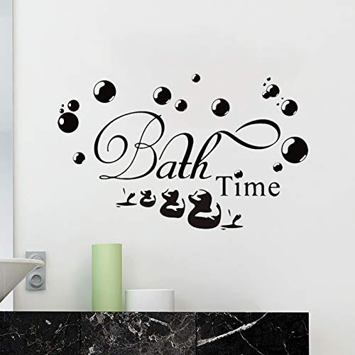 Bath Time Bubble Bath Duckling Vinyl Wall Decals- Removable Waterproof Bathroom Wall Art Stickers Decor Sink Tub- DIY Murals for Bathroom Washroom Lavatory Decoration-Black-
