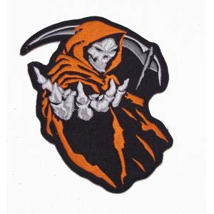 Reaper Orange and Black Iron On Sew On Small Patch for Jacket Vest