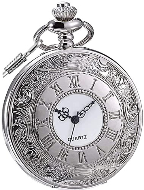 LYMFHCH Vintage Roman Numerals Scale Quartz Pocket Watch Mens Womens Watch with Chain Christmas Graduation Birthday Gifts Fathers Day