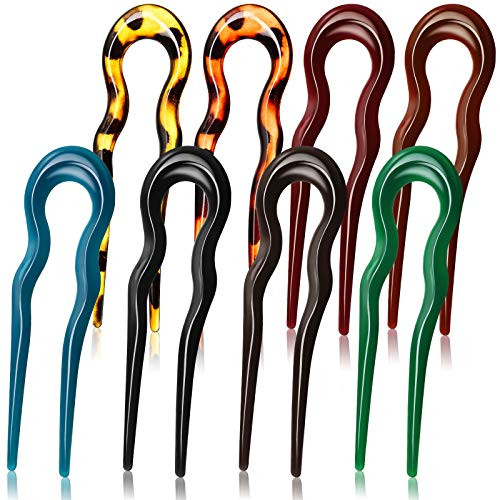 8 Pieces Plastic Hair Fork Pins U Shape Hair Pins Chopsticks Hairpins Wavy Hair Sticks Pins Chignon Bun Hair Updo Pins Fast Spiral Hair Braid Twist Styling Clip Pin for Woman Girls Hair Accessories