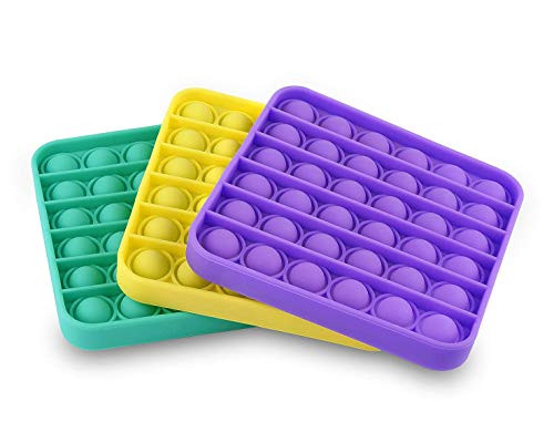 Push Pop Bubble Fidget Sensory Toy ?Silicone Stress Reliever Toy 3Pack?Stress and Anxiety Relief for Homeschool  and  Office?Autism Special Needs Stress Relieve -Square- PurplePlusYellowPlusGreen-