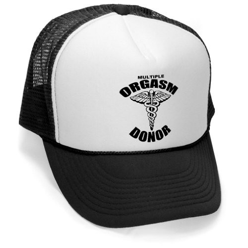 Orgasm Donor - Funny Joke Party Gag Mesh Trucker Cap Hat- Black