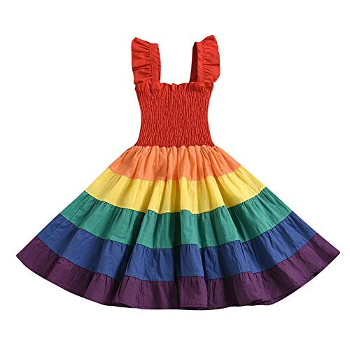 Toddler Kids Baby Girl Summer Dress Clothes Rainbow Ruffle Strap Dress Backless Princess Sundress Playwear Outfits -Multicolor- 2_Years-