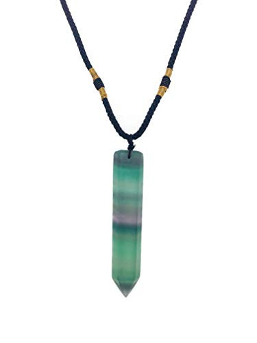 Ripple Stream Colorful Florite Crystal Healing Chakra Pendant Hand Braided Necklace Protection Negative Energy Cleanser Natural Stress Aid Soothe Mind Emotions Hand Made -Colorful-
