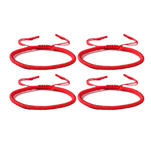 4Pcs Handmade Woven Love Knot Braided Strand Bracelets Tibetan Ethnic Colorful Rope String Lucky Protection Matching Bangle for Women Men Friend Family Jewelry-A red 4Pcs Handmade Woven Love Knot Braided Strand Bracelets Tibetan Ethnic Colorful Rope String Lucky Protection Matching Bangle for Women Men Friend Family Jewelry-A red