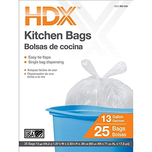 HDX 13 Gal. Flap Tie Kitchen Trash Bags -25-Count-