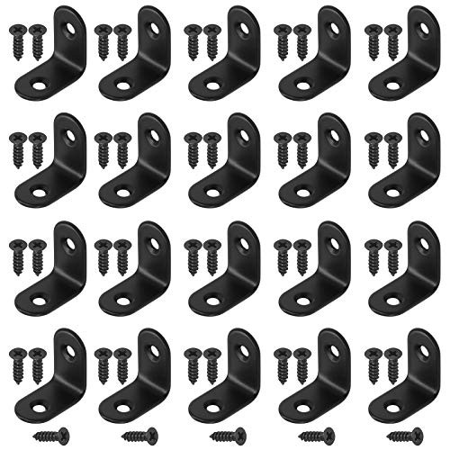 Hilitchi Stainless Steel Black L Bracket Corner Brace 90 Degree Right Angle Brackets Sets with Screws Corner Fastener for Shelves Steel Joints Support -25mm- 20 Pack-