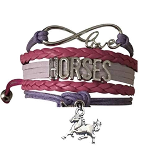 Horse Charm Bracelet- Girls Horse Lovers Equestrian Jewelry - Infinity Pony Charm Bracelet -Pink/Purple- Horse Charm Bracelet- Girls Horse Lovers Equestrian Jewelry - Infinity Pony Charm Bracelet -Pink/Purple-