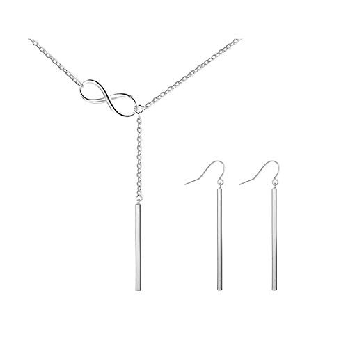 Infinity Lariat Bar Pendant Necklace Set For Women Vertical Bar Dangle Earrings Y Lariat Necklace Jewelry -silver- Infinity Lariat Bar Pendant Necklace Set For Women Vertical Bar Dangle Earrings Y Lariat Necklace Jewelry -silver-