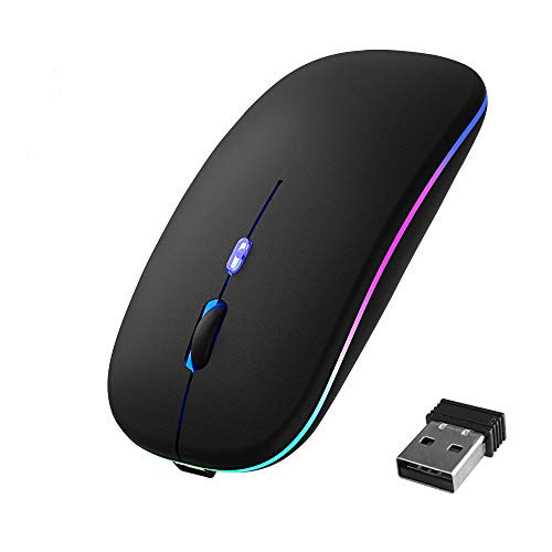 LED Wireless Mouse- Bluetooth 5.1 Mouse Rechargeable 2.4G Silent Mouse Portable with USB-Computer Mice Slim Mobile Optical Mouse with 3 Adjustable DPI for PC-Laptop-Notebook-Computer-Mobile-Desktop
