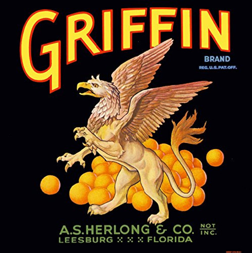 A SLICE IN TIME Leesburg- Florida - Vintage Griffin Brand Orange Citrus Fruit Crate Box Label Travel Advertising Art Print. Label Print Measures 10 x 10 inches