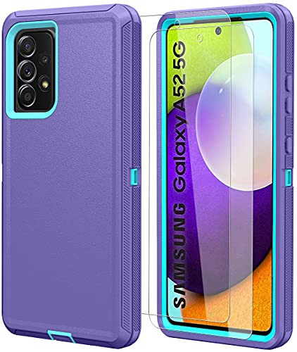 ONOLA Compatible with Samsung A52 5G Case-Galaxy A52 Case with HD Screen Protector -2 Pack- -Fit for 4G and 5G--Galaxy A52 5G Case 3 in 1 Durable Cover for Samsung Galaxy A52 5G Case -Purple-SkyBlue-