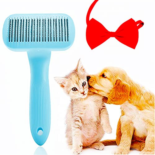 BLBBLBGDD Cat Grooming Brush- Self Cleaning Slicker Brushes for Dogs Cats Pet Grooming Brush Tool Gently Removes Loose Undercoat- Mats Tangled Hair Slicker Brush for Pet Massage-Self Cleaning?Gift bow tie?
