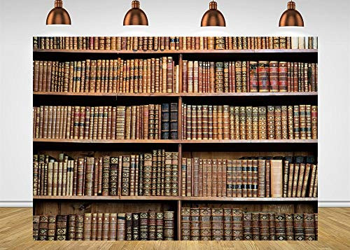 Fotupuul School Bookcase Backdrop for Office Backdrop for Video Conference Bookshelf Photography with Floor Video Backdrop Retro Books Graduation Party Decoration-7x5FT-